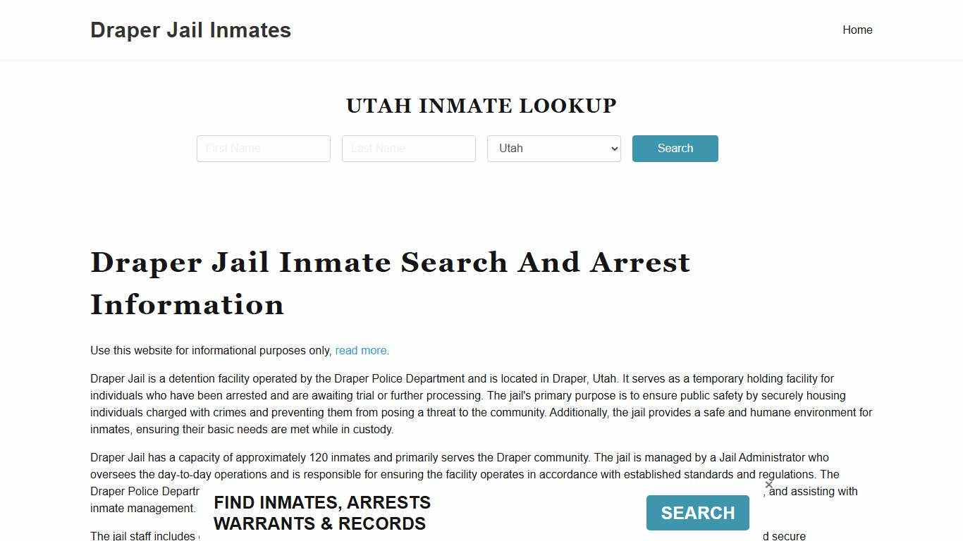 Draper Jail, Police Department, UT Inmate Roster, Arrest Search